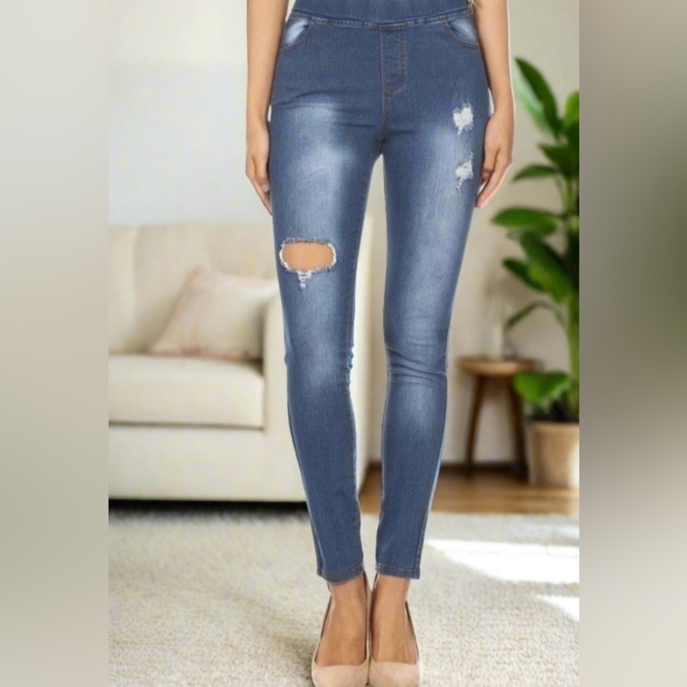 NEW Ripped Jean Jeggings, Distressed Light Wash Stretch Denim Womens Sizes 2-12